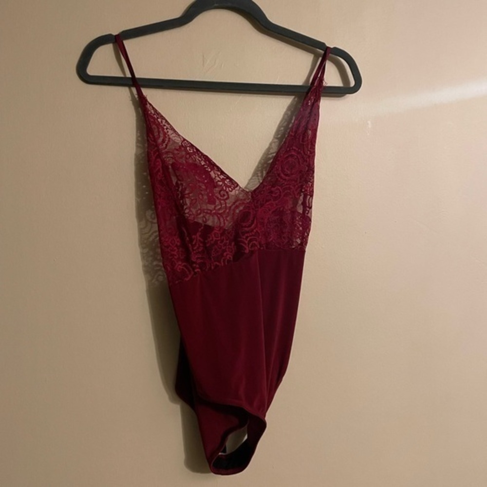 Boohoo Burgundy Lace Bodysuit